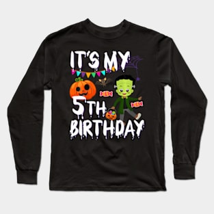 Kids 5Th Birthday Monster Pumpkin Halloween Costume Long Sleeve T-Shirt
